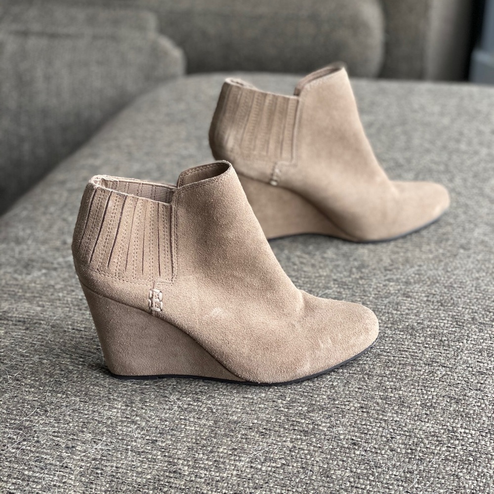 Tan Suede wedge booties